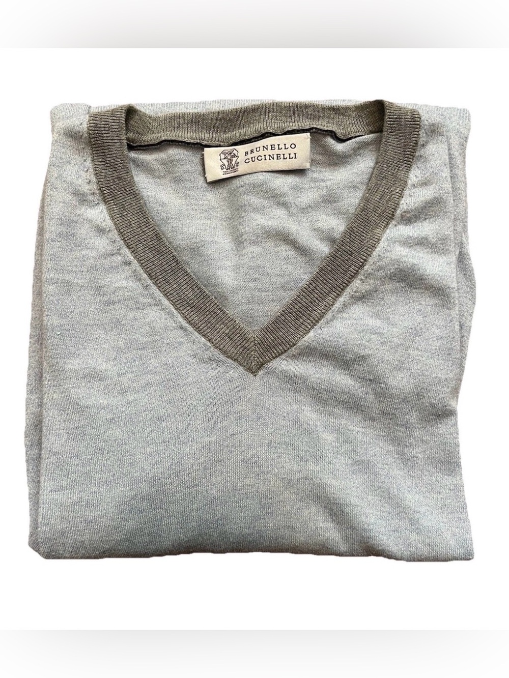 Brucello Cucinelli Men’s Cotton V-neck Sweater Italy Size 50 Medium Light Blue